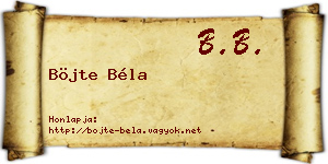 Böjte Béla névjegykártya